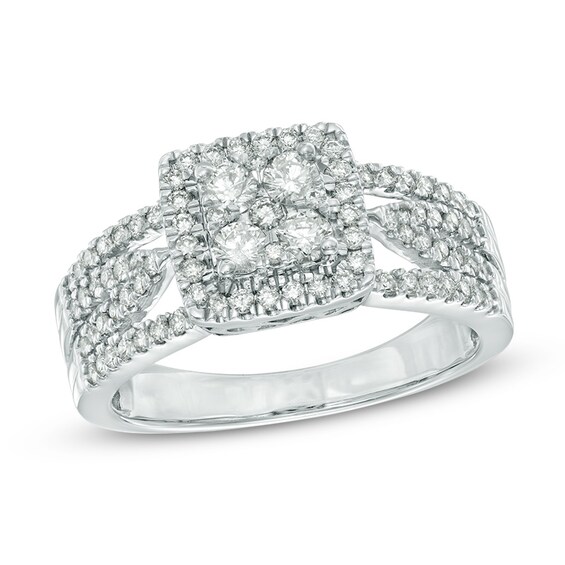 Previously Owned - 3/4 CT. T.w. Princess-Shaped Multi-Diamond Frame Engagement Ring in 10K White Gold