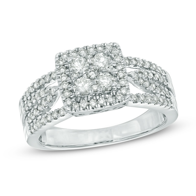 Main Image 1 of Previously Owned - 3/4 CT. T.W. Princess-Shaped Multi-Diamond Frame Engagement Ring in 10K White Gold