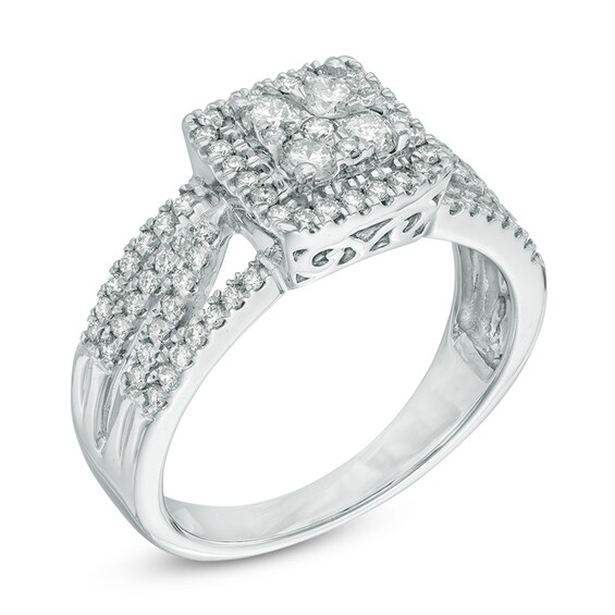 Previously Owned - 3/4 CT. T.w. Princess-Shaped Multi-Diamond Frame Engagement Ring in 10K White Gold