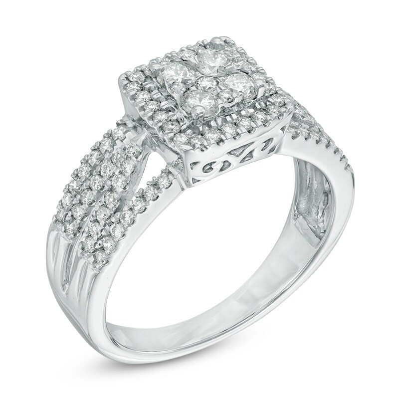 Main Image 2 of Previously Owned - 3/4 CT. T.W. Princess-Shaped Multi-Diamond Frame Engagement Ring in 10K White Gold