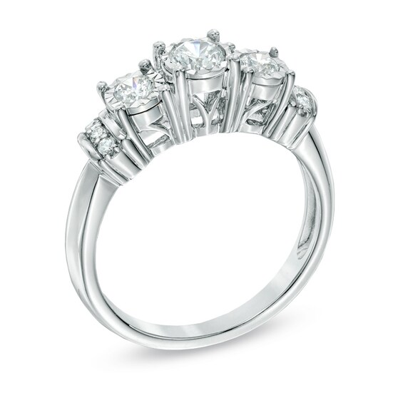 Previously Owned - 1/2 CT. T.w. Diamond Collar Past Present FutureÂ® Ring in 10K White Gold
