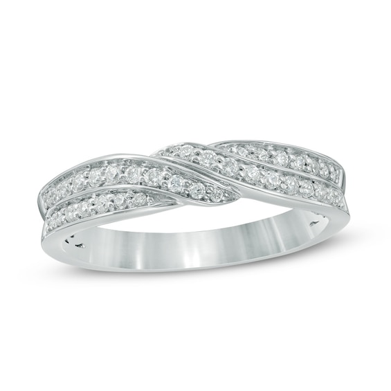 Previously Owned - 1/4 CT. T.w. Diamond Twisting Wedding Band in 10K White Gold