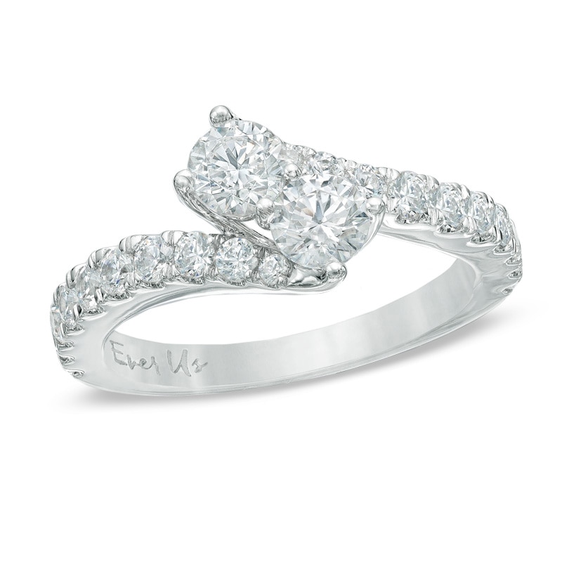 Main Image 1 of Previously Owned - 1 CT. T.W. Two-Stone Diamond Bypass Anniversary Band in 14K White Gold