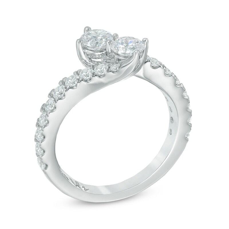 Main Image 2 of Previously Owned - 1 CT. T.W. Two-Stone Diamond Bypass Anniversary Band in 14K White Gold