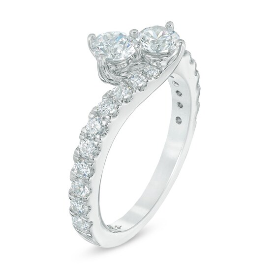 Previously Owned - 1 CT. T.w. Two-Stone Diamond Bypass Anniversary Band in 14K White Gold