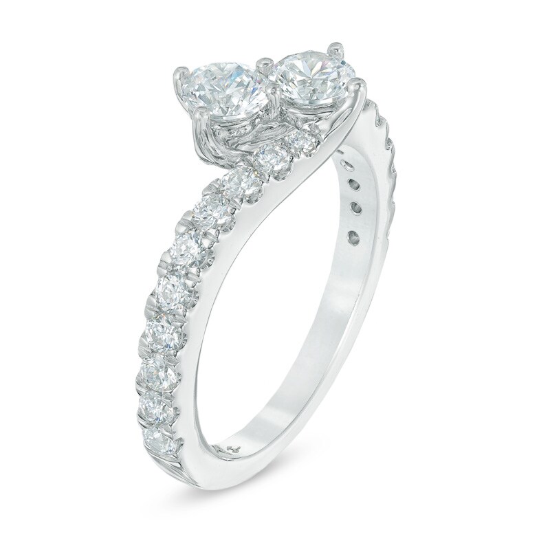 Main Image 3 of Previously Owned - 1 CT. T.W. Two-Stone Diamond Bypass Anniversary Band in 14K White Gold
