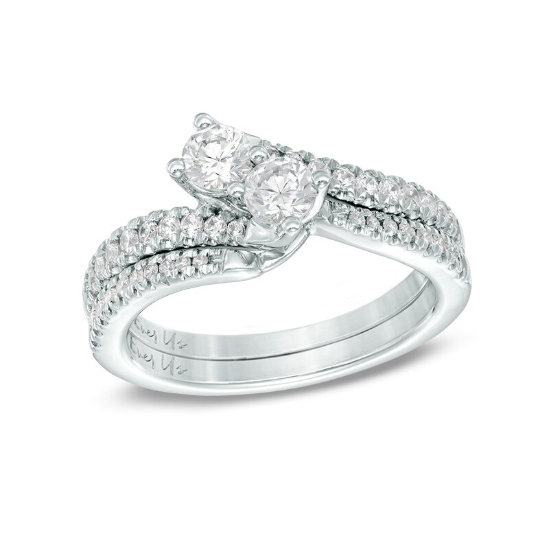 Main Image 4 of Previously Owned - 1 CT. T.W. Two-Stone Diamond Bypass Anniversary Band in 14K White Gold