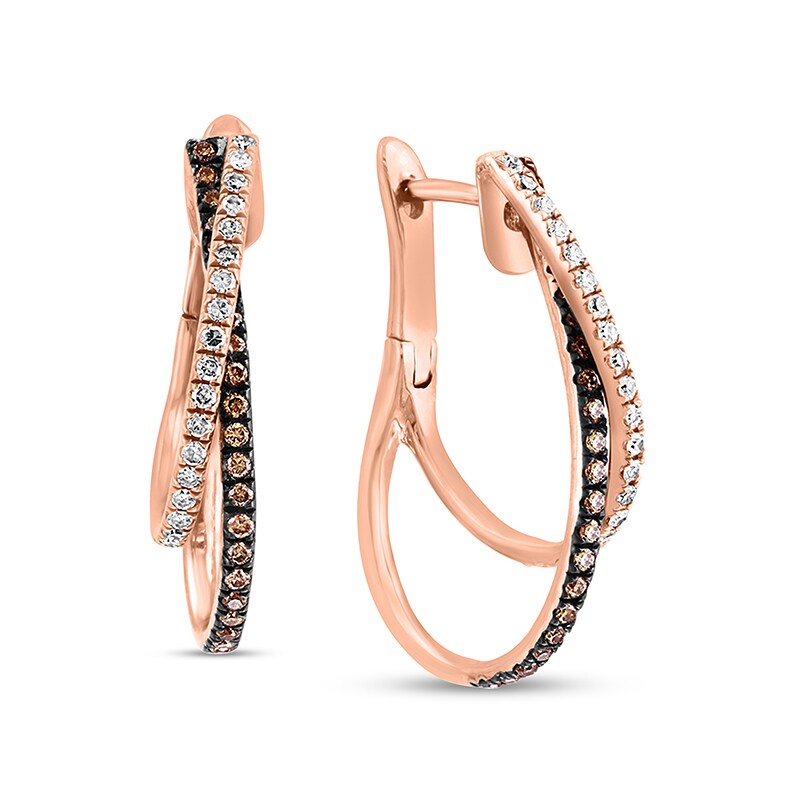 Main Image 1 of Previously Owned - EFFY™ Collection 1/2 CT. T.W. Champagne and White Diamond Wavy Hoop Earrings in 14K Rose Gold