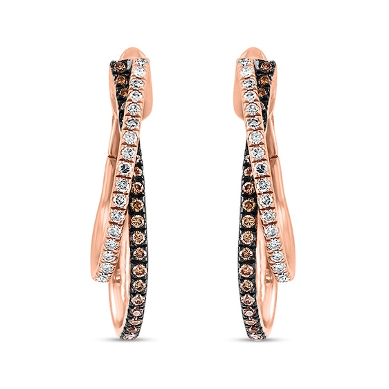 Previously Owned - Effyâ¢ Collection 1/2 CT. T.w. Champagne and White Diamond Wavy Hoop Earrings in 14K Rose Gold