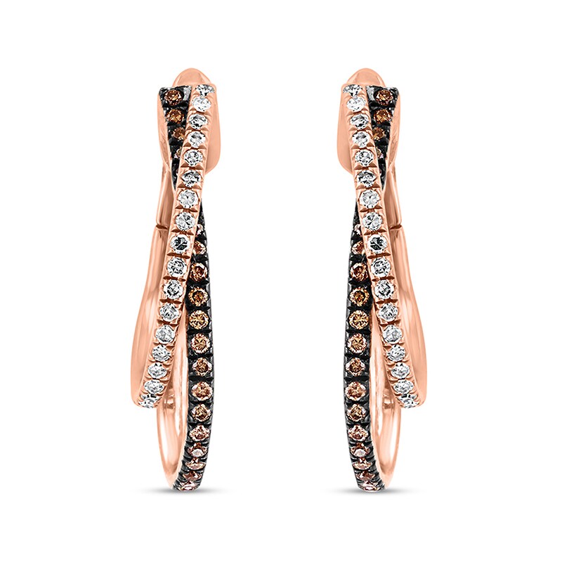 Main Image 2 of Previously Owned - EFFY™ Collection 1/2 CT. T.W. Champagne and White Diamond Wavy Hoop Earrings in 14K Rose Gold