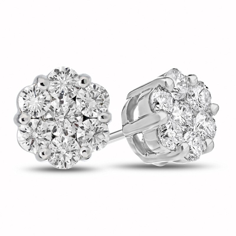 Main Image 1 of Previously Owned - 3/4 CT. T.W. Diamond Composite Stud Earrings in 14K White Gold