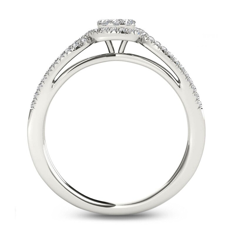 Main Image 3 of Previously Owned - 3/8 CT. T.W. Cushion-Shaped Multi-Diamond Frame Split Shank Engagement Ring in 14K White Gold