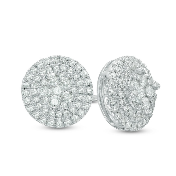Previously Owned - 1/2 CT. T.w. Multi-Diamond Double-Frame Stud Earrings in 10K White Gold