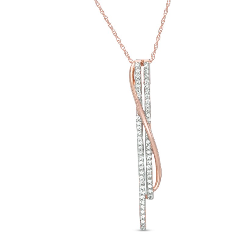 Main Image 1 of Previously Owned - 1/5 CT. T.W. Diamond Double Bar Crossover Pendant in 10K Rose Gold
