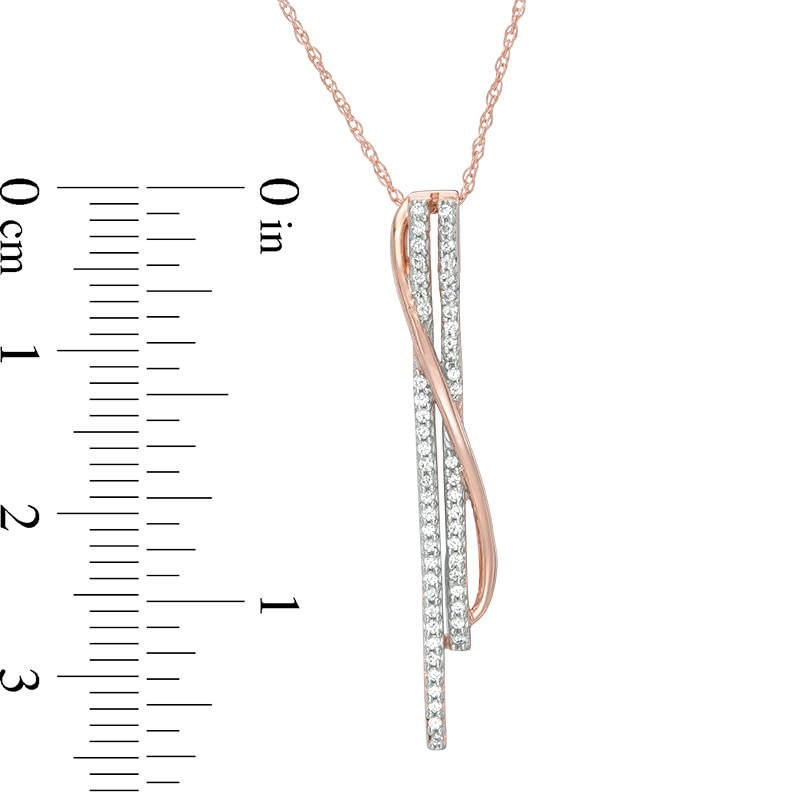 Main Image 2 of Previously Owned - 1/5 CT. T.W. Diamond Double Bar Crossover Pendant in 10K Rose Gold