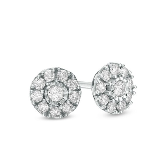 Previously Owned - 1/5 CT. T.w. Diamond Frame Flower Stud Earrings in 10K White Gold