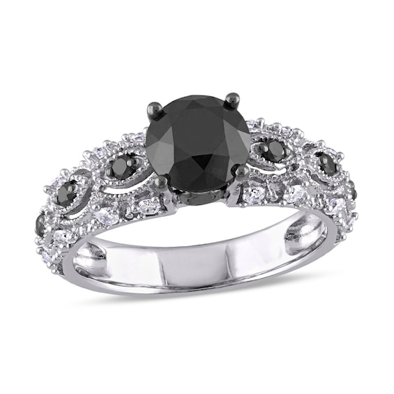 Previously Owned - 2 CT. T.w. Black and White Diamond Vintage-Style Engagement Ring in 10K White Gold