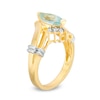 Thumbnail Image 2 of Previously Owned - Marquise Simulated Aquamarine and Diamond Accent Collared Double Row Bypass Ring in 10K Two-Tone Gold