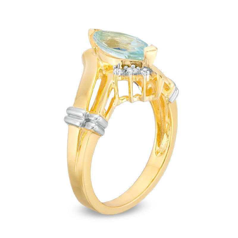 Main Image 2 of Previously Owned - Marquise Simulated Aquamarine and Diamond Accent Collared Double Row Bypass Ring in 10K Two-Tone Gold