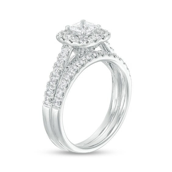 Previously Owned - 1-3/8 CT. T.w. Princess-Cut Diamond Frame Bridal Set in 14K White Gold