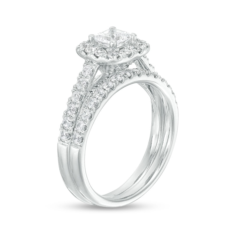 Main Image 2 of Previously Owned - 1-3/8 CT. T.W. Princess-Cut Diamond Frame Bridal Set in 14K White Gold