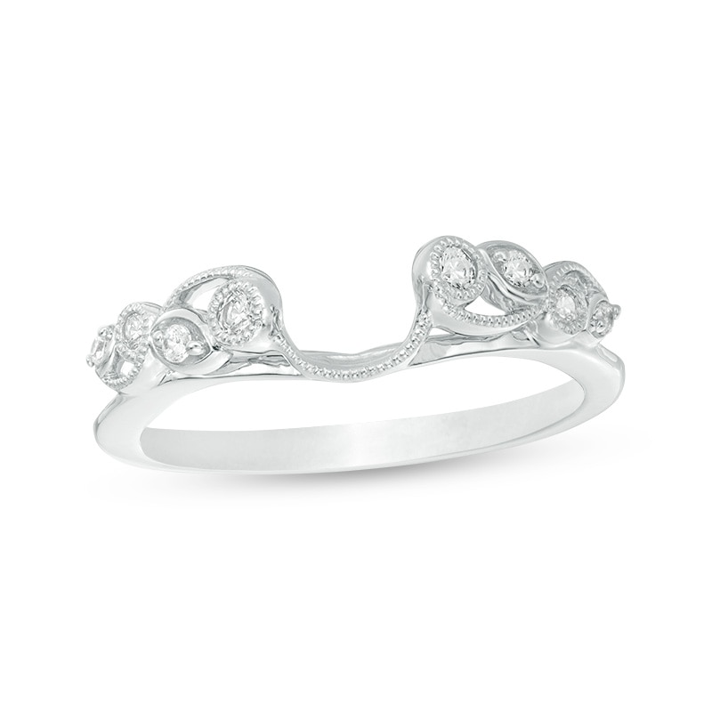 Main Image 1 of Previously Owned - 1/8 CT. T.W. Diamond Vine Vintage-Style Solitaire Enhancer in 10K White Gold