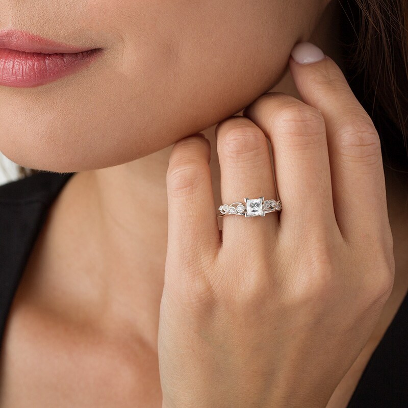 Main Image 3 of Previously Owned - 1/8 CT. T.W. Diamond Vine Vintage-Style Solitaire Enhancer in 10K White Gold