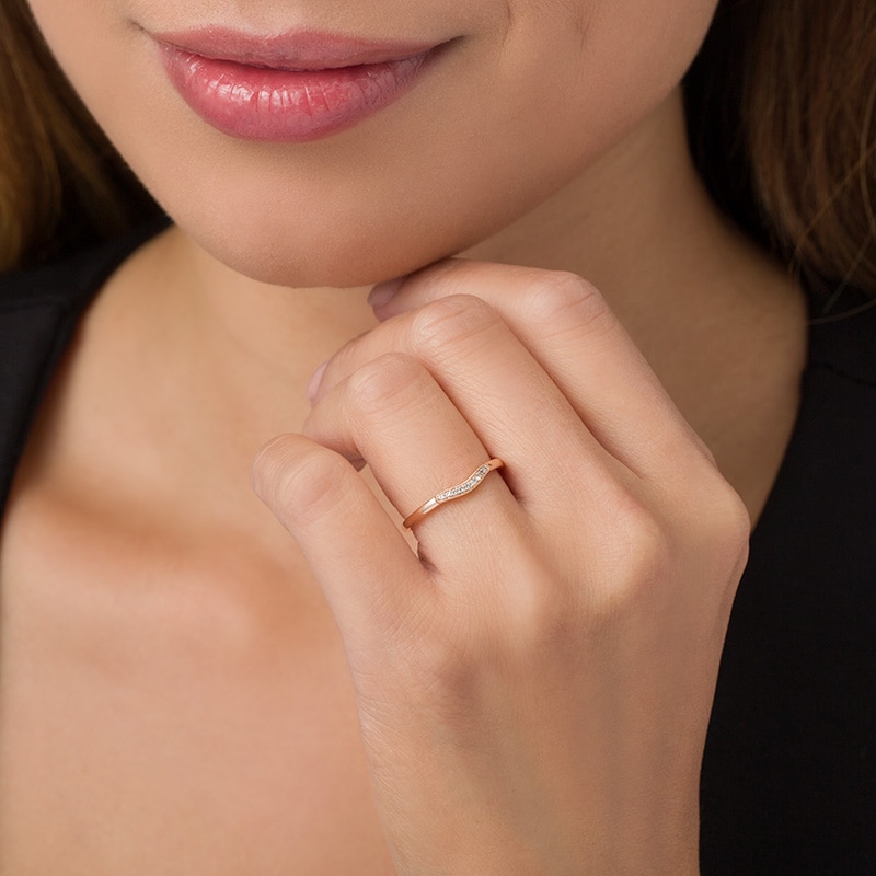 Main Image 3 of Previously Owned - Diamond Accent Vintage-Style Contour Anniversary Band in 10K Rose Gold