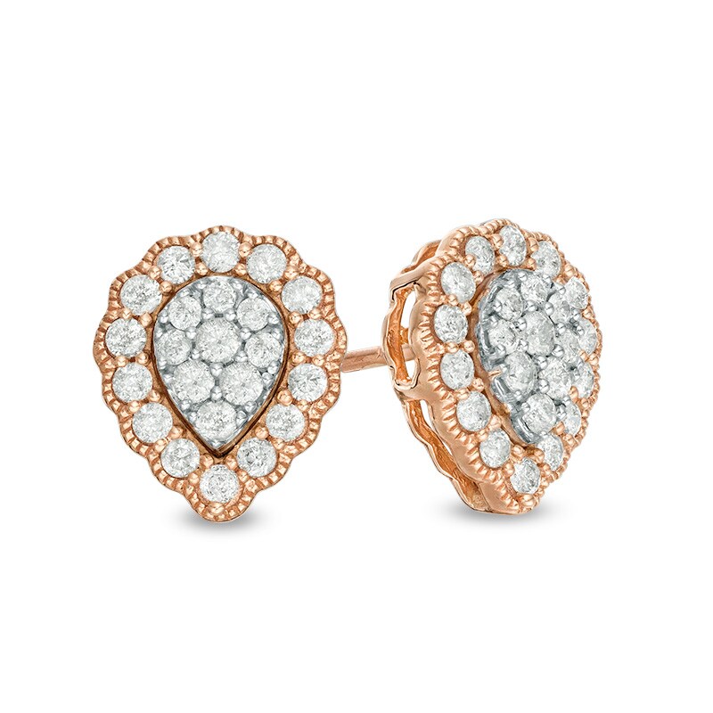Main Image 1 of Previously Owned - 1/2 CT. T.W. Composite Diamond Pear-Shaped Frame Vintage-Style Stud Earrings in 10K Two-Tone Gold