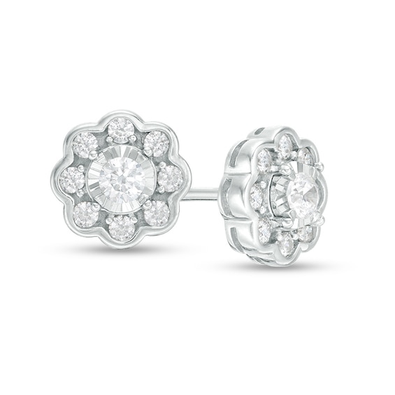 Previously Owned - 1/2 CT. T.w. Diamond Flower Frame Stud Earrings in 10K White Gold