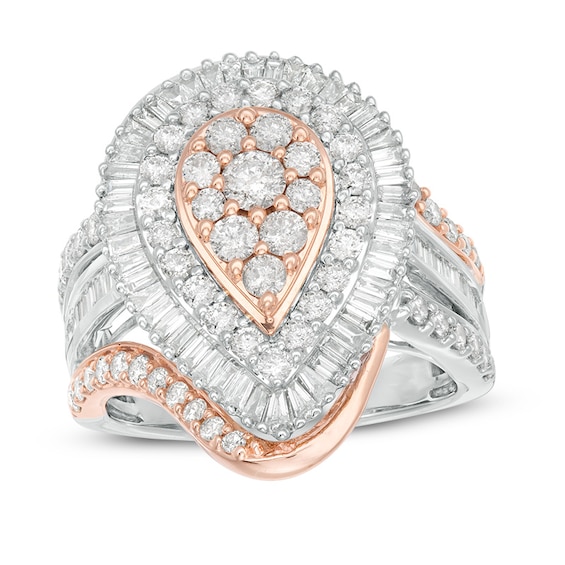 Previously Owned - 2 CT. T.w. Diamond Pear-Shaped Frame Bypass Ring in 10K Two-Tone Gold