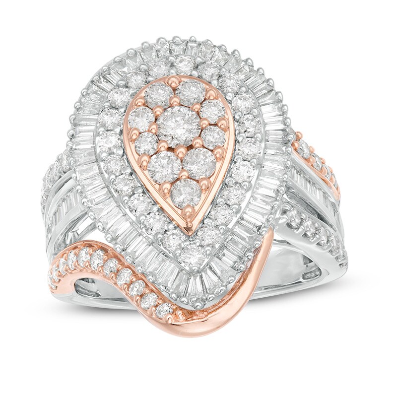 Main Image 1 of Previously Owned - 2 CT. T.W. Diamond Pear-Shaped Frame Bypass Ring in 10K Two-Tone Gold