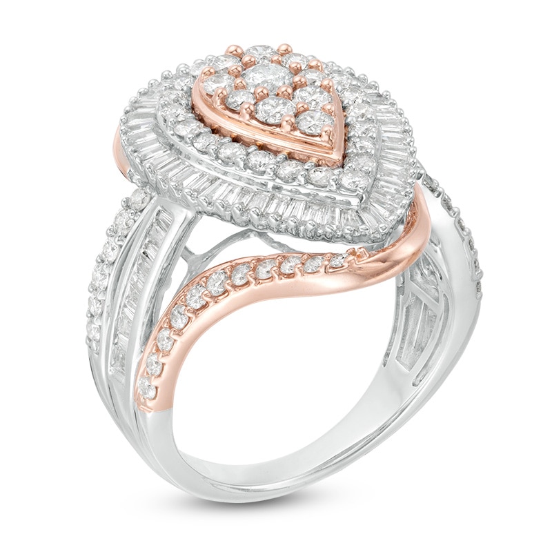 Main Image 2 of Previously Owned - 2 CT. T.W. Diamond Pear-Shaped Frame Bypass Ring in 10K Two-Tone Gold