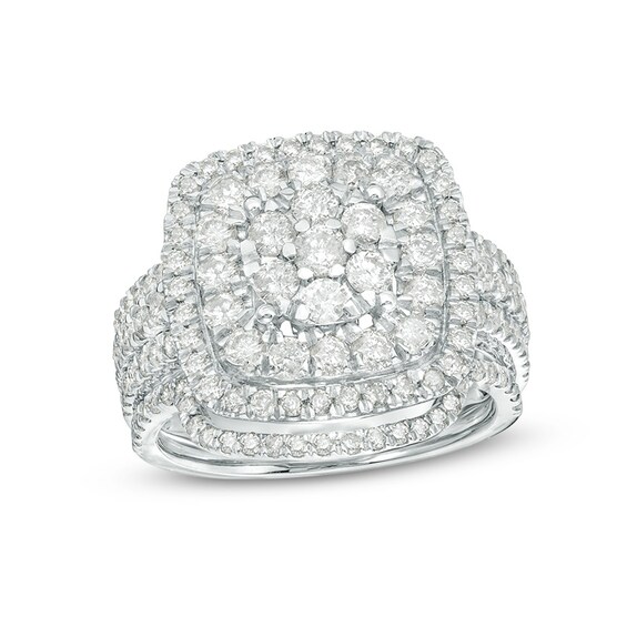 Previously Owned - 2 CT. T.w. Diamond Double Cushion Frame Bridal Set in 10K White Gold