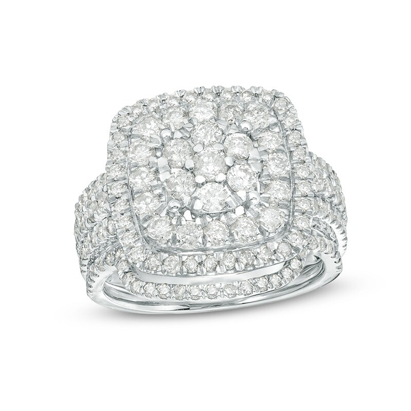 Main Image 1 of Previously Owned - 2 CT. T.W. Diamond Double Cushion Frame Bridal Set in 10K White Gold