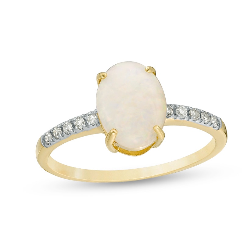 Main Image 1 of Previously Owned - Oval Opal and 1/10 CT. T.W. Diamond Engagement Ring in 14K Gold