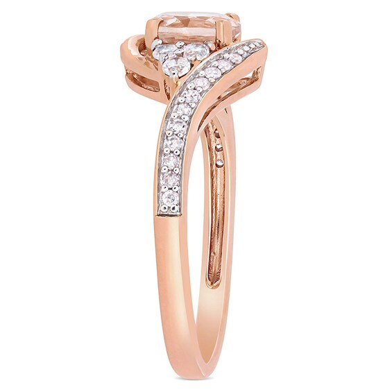 Previously Owned - 6.0mm Morganite, White Topaz and 1/10 CT. T.w. Diamond Tri-Sides Bypass Ring in 10K Rose Gold