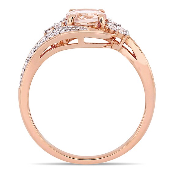 Previously Owned - 6.0mm Morganite, White Topaz and 1/10 CT. T.w. Diamond Tri-Sides Bypass Ring in 10K Rose Gold