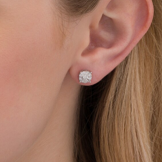 Previously Owned - 1/2 CT. T.w. Multi-Diamond Frame Stud Earrings in 10K White Gold