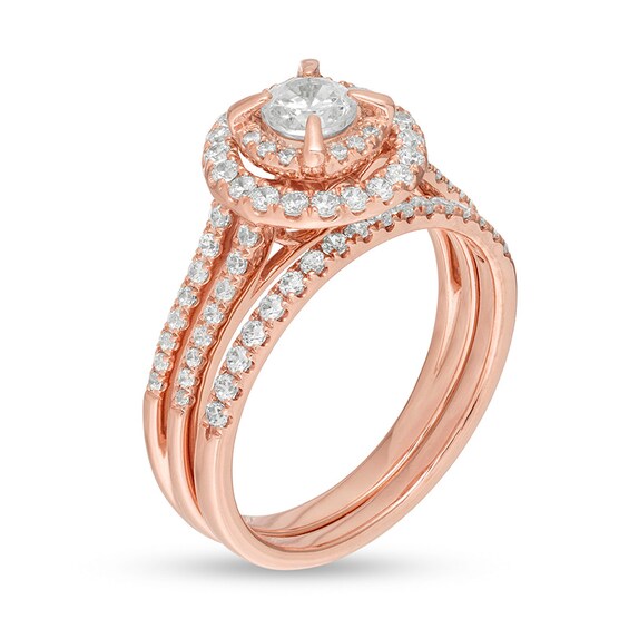 Previously Owned - 1 CT. T.w. Diamond Double Frame Bridal Set in 10K Rose Gold