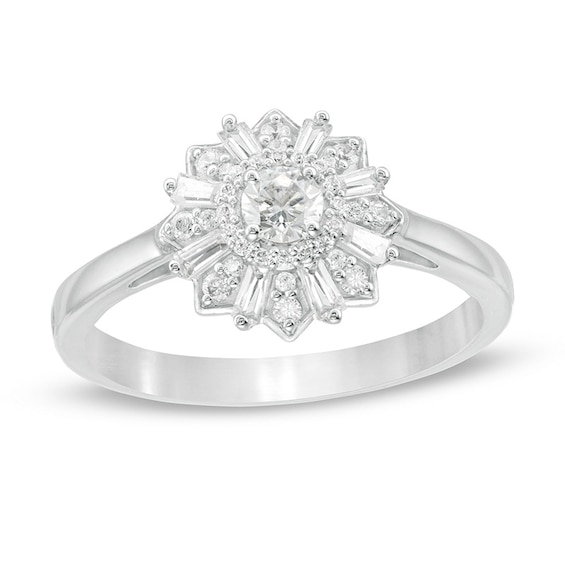 Previously Owned - 1/2 CT. T.w. Diamond Starburst Frame Engagement Ring in 10K White Gold