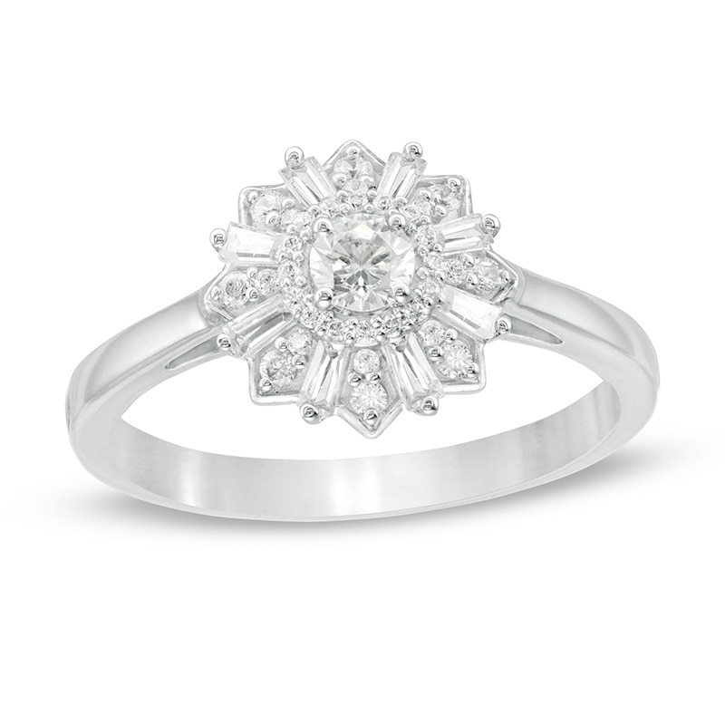 Main Image 1 of Previously Owned - 1/2 CT. T.W. Diamond Starburst Frame Engagement Ring in 10K White Gold