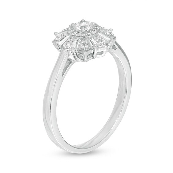 Previously Owned - 1/2 CT. T.w. Diamond Starburst Frame Engagement Ring in 10K White Gold
