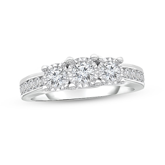 Previously Owned - 1 CT. T.w. Diamond Three Stone Engagement Ring in 10K White Gold