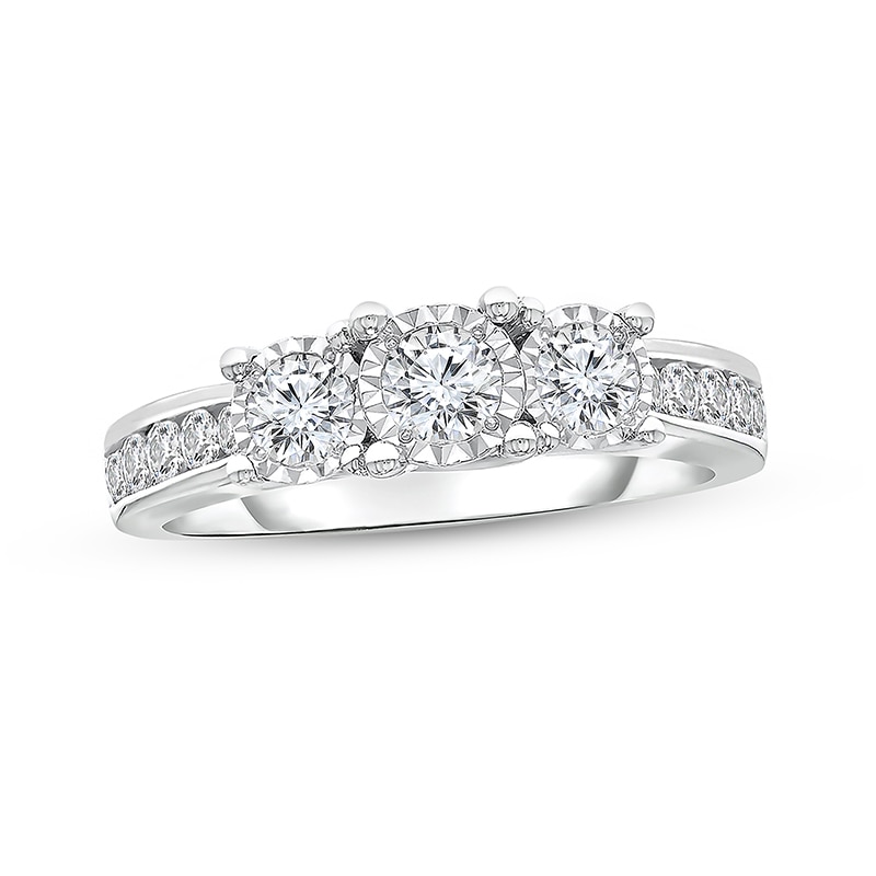 Main Image 1 of Previously Owned - 1 CT. T.W. Diamond Three Stone Engagement Ring in 10K White Gold