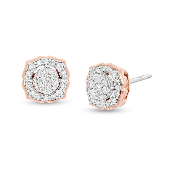 Previously Owned - 1/4 CT. T.w. Composite Diamond Petal Frame Flower Stud Earrings in 10K Rose Gold