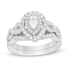 Thumbnail Image 1 of Previously Owned - 1 CT. T.W. Pear-Shaped Diamond Double Frame Twist Shank Bridal Set in 14K White Gold