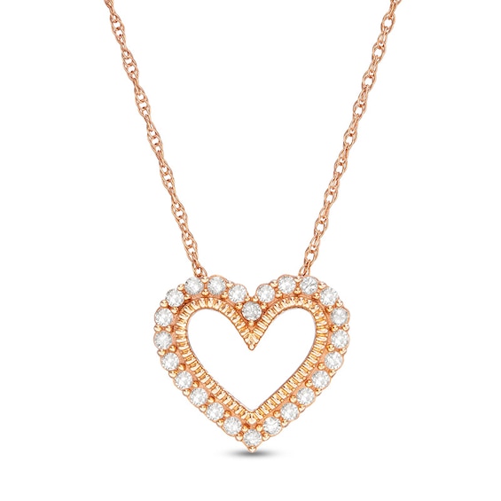 Previously Owned - 1/5 CT. T.w. Diamond Heart Outline Pendant in 10K Rose Gold