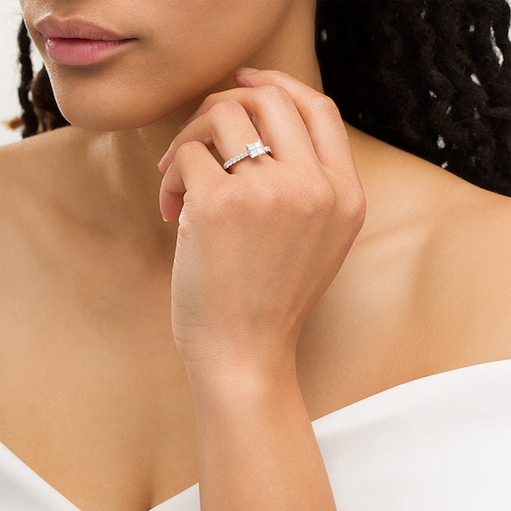 Previously Owned - 1 CT. T.w. Quad Princess-Cut Diamond Engagement Ring in 14K White Gold