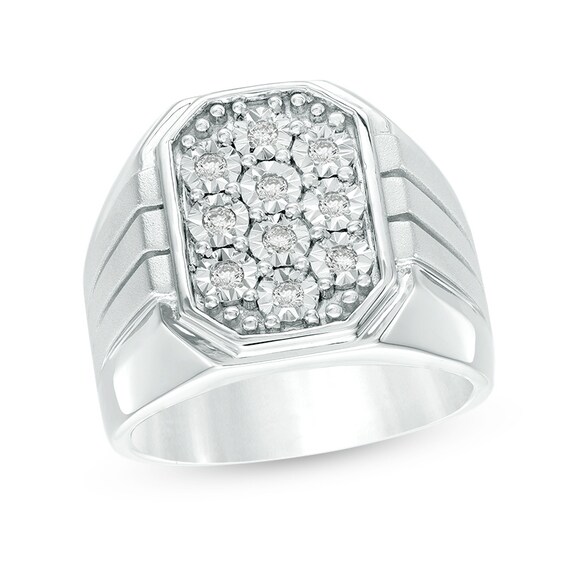 Previously Owned - 1/4 CT. T.w. Composite Diamond Signet Ring in Sterling Silver